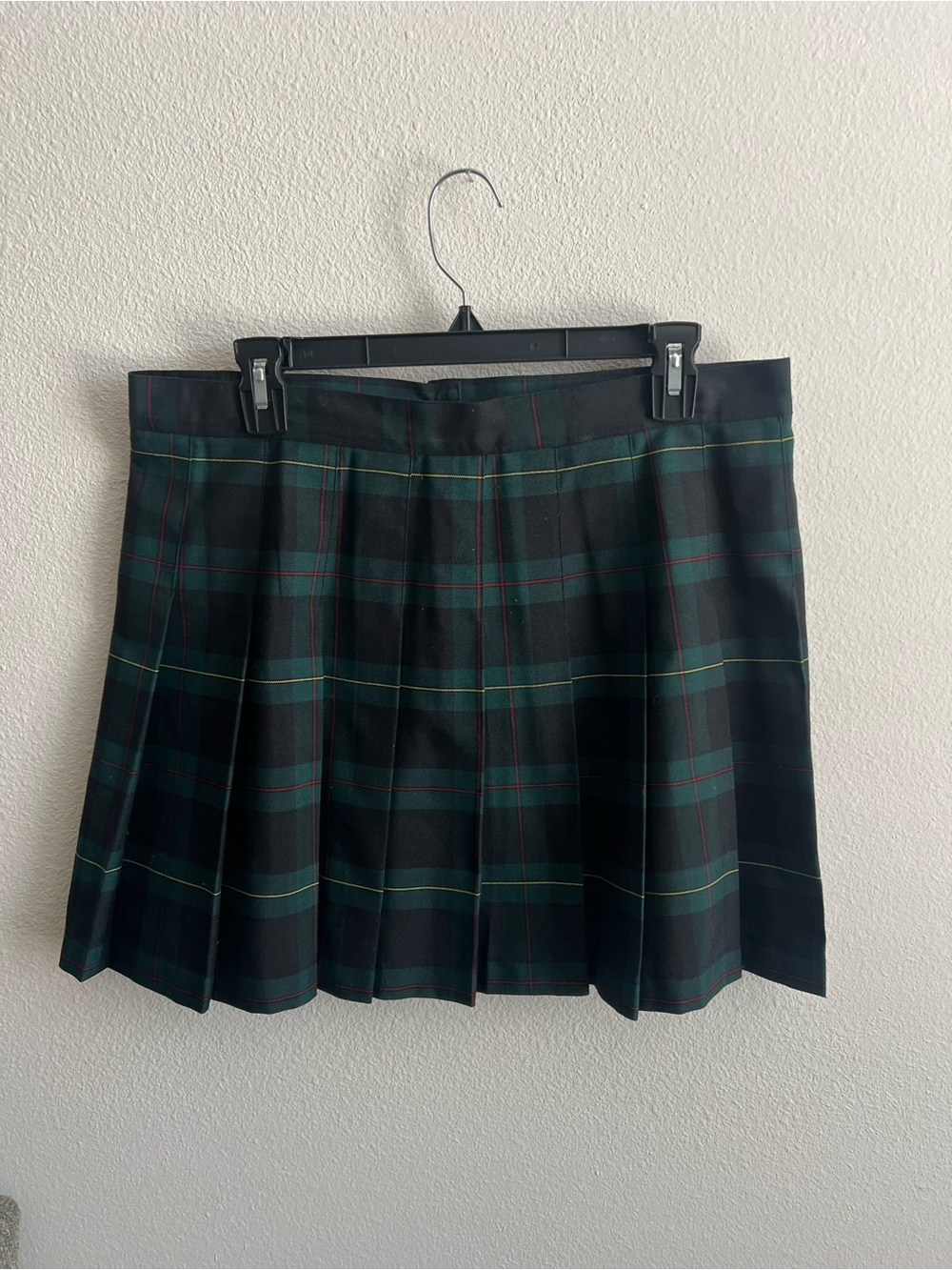 American Apparel Black and Dark Green Plaid Pleated Mini Skirt